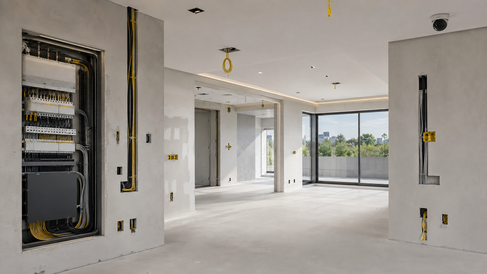 Residência em construção preparada para automação, rede e segurança