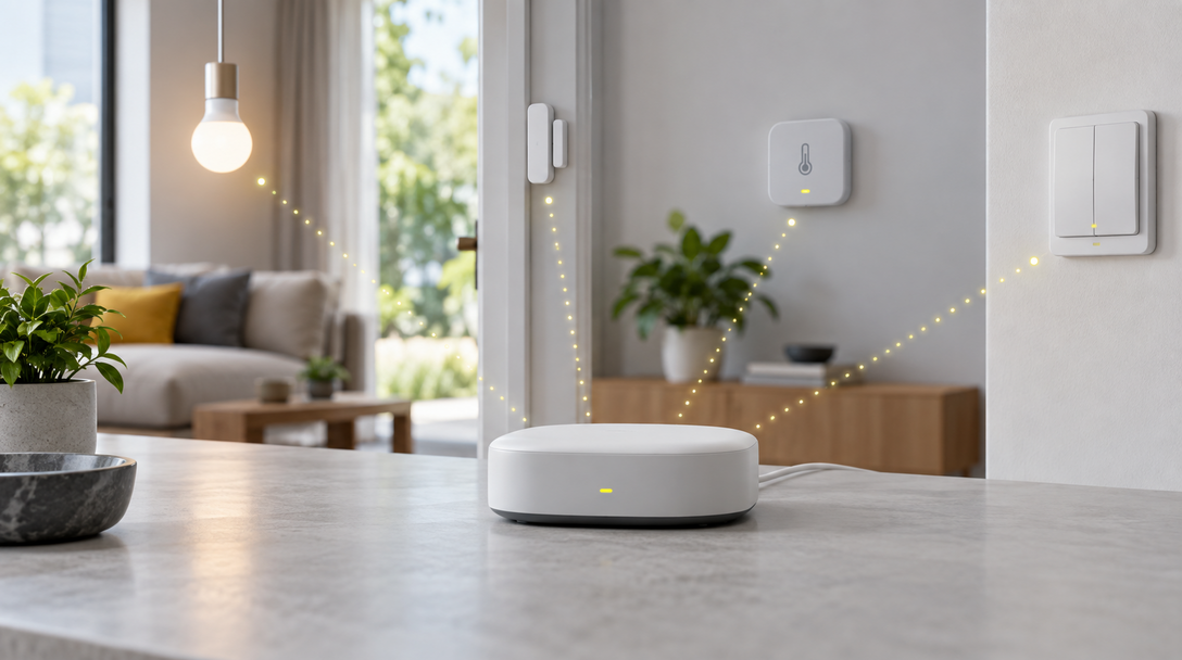 Hub Zigbee conectado a dispositivos de automação residencial